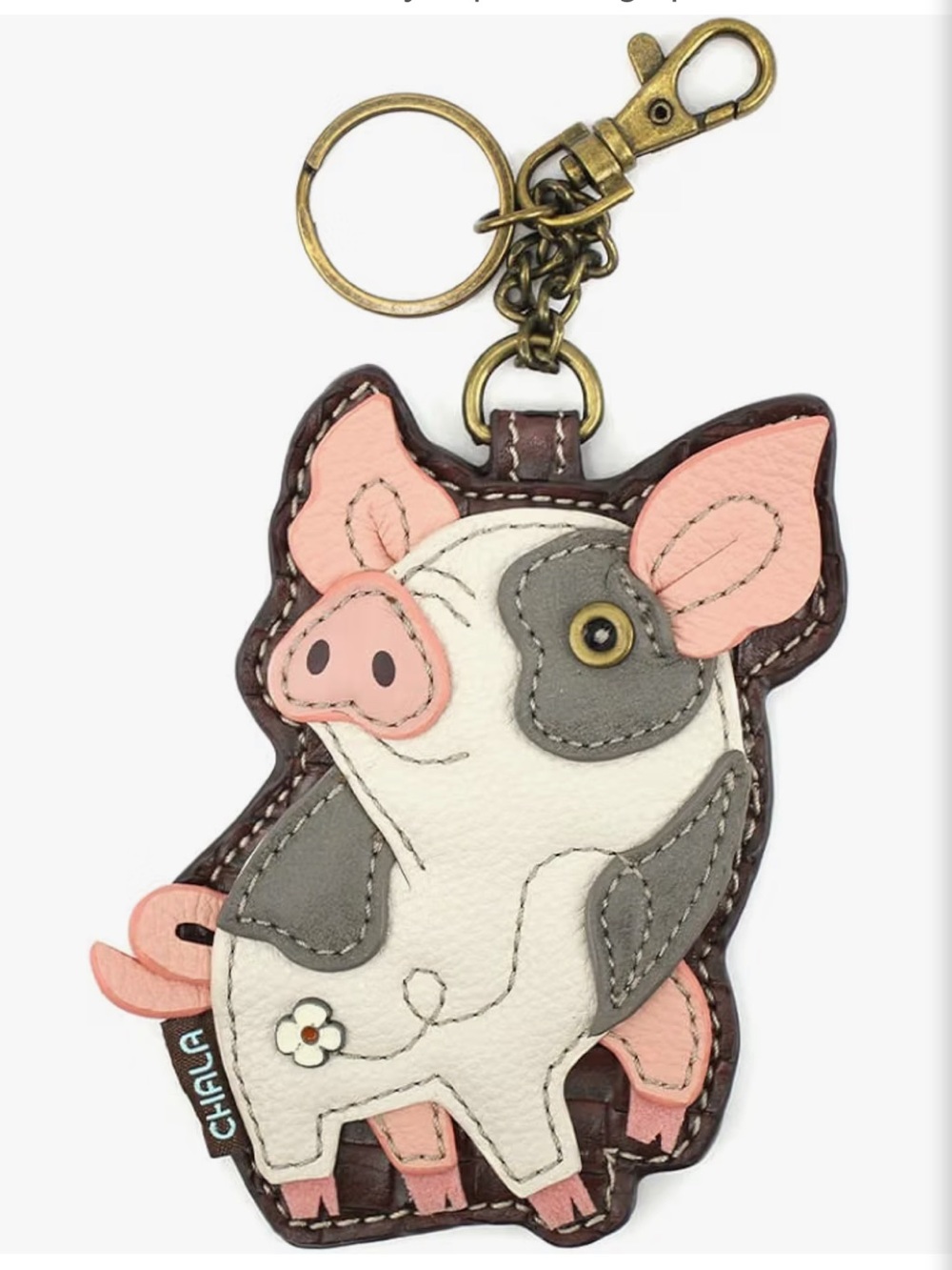 Chala Spotted Pink Pig Appliqué Key Fob Coin Purse Bag Charm NWT